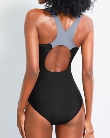 Tempt Me Women One Piece Swimsuits Athletic Racerback Swimwear Training Exercise Slimming Bathing Suit Black Gray M - Image 4