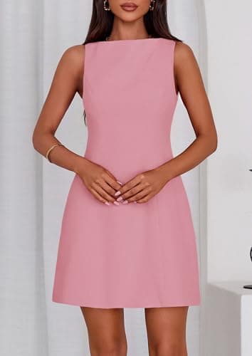 PRETTYGARDEN Womens Formal Short Dresses 2025 Summer Sleeveless Boat Neck A Line Elegant Mini Cocktail Party Dress (Pink,X-Small) - Image 7