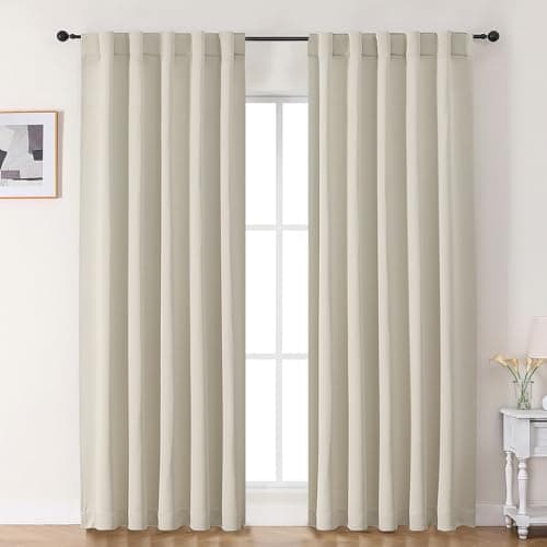 Chyhomenyc Blackout Curtains for Bedroom 84 Inch Length 2 Panels Set, Solid Thermal Insulated Noise Reducing Window Treatment, Modern Privacy Rod Pocket Back Tab Curtains, 40Wx84L, Pearl Natural - Image 1