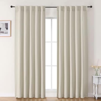 Chyhomenyc Blackout Curtains for Bedroom 84 Inch Length 2 Panels Set, Solid Thermal Insulated Noise Reducing Window Treatment, Modern Privacy Rod Pocket Back Tab Curtains, 40Wx84L, Pearl Natural - Image 1