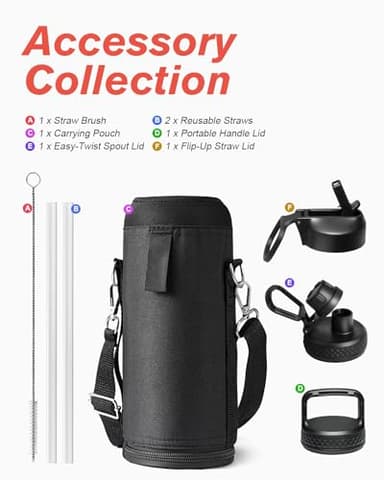 Water Bottle 40 oz Insulated with Straw, Coolflask Stainless Steel Metal 3 Lids Water Flask for Sports or Office, Keep Cold 48H Hot 24H, Samurai Cyan - Image 7