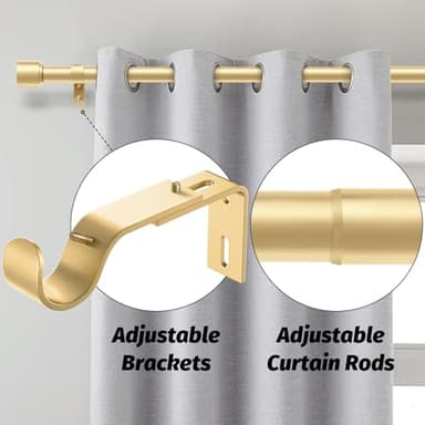 GEEBOBO Gold Curtain Rods for Windows 66 to 120 Inch, 1 Inch Adjustable Heavy Duty Easy Install Curtain Rods Set for Outdoor, Patio, Farmhouse, Bedroom, Living Room (Gold, 30"-120") - Image 2