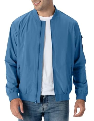 Rdruko Men's Lightweight Bomber Jacket Windproof Casual Fashion Windbreaker Jacket(Denim Blue, US 4XL) - Image 1
