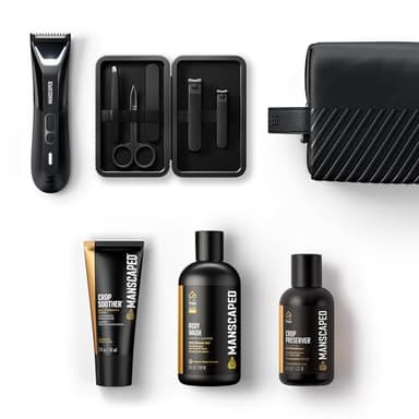 MANSCAPED® The Premier Package 5.0 Ultra, with The Lawn Mower® 5.0 Ultra Men's Groin & Body Hair Trimmer, Shears 3.0, Crop Preserver® Ball Deodorant, Refined® Body Wash, Crop Soother™, Shed 2.0 - Image 1
