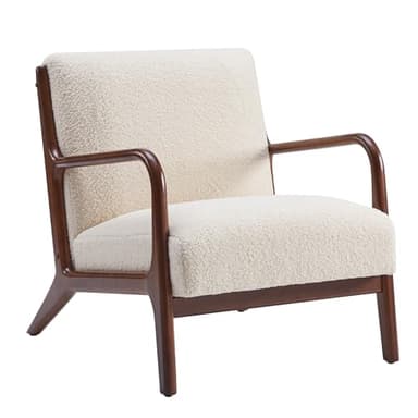 Mid-Century Modern Accent Chair with Cushions, Living Room Chair with Solid Wood Frame, Lounge Chair Chair for Living Room, Office, Bedroom, Lambswool White - Image 9