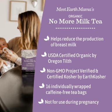 Earth Mama No More Milk Tea | Organic Herbal Tea Bags to Reduce Breast Milk Production, Stop Breastfeeding, & Wean Lactation Naturally, Postpartum Essentials, Hibiscus & Sage Decaf Tea (16-Count, 3PK) - Image 3