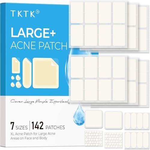 Large Pimple Patches for Face, 7 Sizes Big Acne Patches, XL Hydrocolloid Bandages for Body, Chin, Forehead, Nose, Back Blemish Zit Breakouts, Hydrocolloid Patch (Square, Strip, Dot 142 Count) - Image 1