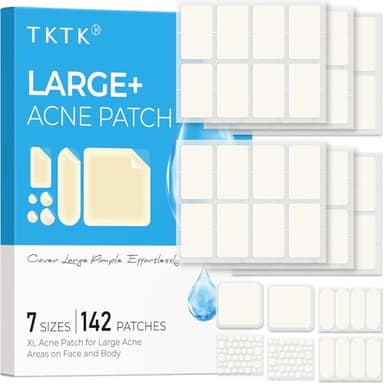 Large Pimple Patches for Face, 7 Sizes Big Acne Patches, XL Hydrocolloid Bandages for Body, Chin, Forehead, Nose, Back Blemish Zit Breakouts, Hydrocolloid Patch (Square, Strip, Dot 142 Count) - Image 1