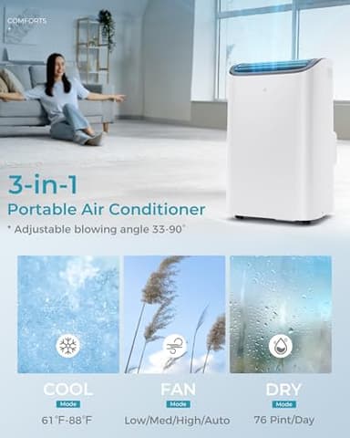 EUHOMY Portable Air Conditioners 12,000 Btu, 3 in 1 Portable Cooling AC with Dehumidifier, Fan Modes, Stand-up AC Unit with 46dB Low Noise & 24H Timer, Sleep Mode for Bedroom, Rooms up to 550 Sq.Ft - Image 3