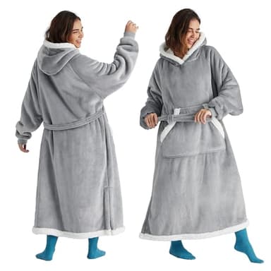 Bedsure Wearable Blanket Hoodie, Cozy Long Hooded Blanket Sweatshirt as Mothers Day Hoodie Gifts for Mom Women, Small, Grey - Image 1