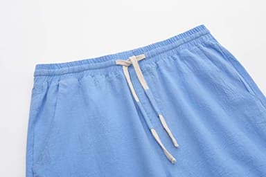 SIR7 Men's Linen Casual Classic Fit 11 Inch Inseam Elastic Waist Shorts with Drawstring Blue Medium - Image 3