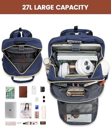 LOVEVOOK Laptop Backpack for Women & Men, Unisex Travel Anti-theft Work College Bag, Business Computer Backpacks Purse, Casual Hiking Daypack with Lock, Fits 15.6 Inch Laptop, Dark Blue - Image 2