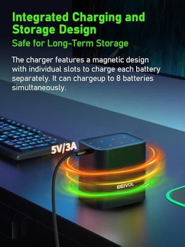 Long-Lasting 1.5V 3000mWh Li-ion, 8-Pack Rechargeable AA Batteries with Built-in Charger,Leak-Proof, Independent Charging, Fast Charging with Power Protection - Image 6