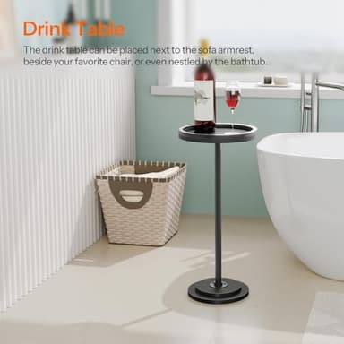 HOOBRO Small Round Side Table, Drink Table, Coffee Martini Table with Pedestal for Small Spaces in Living Room, Bedroom, Sofa Couch, Black BB168BZ01 - Image 5