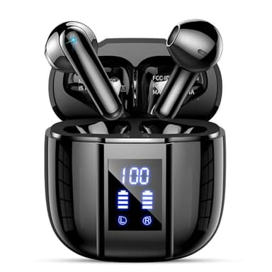 Wireless Earbuds, Bluetooth 5.4 Headphones, 48H, Stereo Ear Buds, LED Display Earphones with Mic, IP7 Waterproof In EarBud, Comfort Fit, Bluetooth Earbuds for Phone Android iOS, Sport, Walk, Black - Image 1