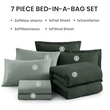 Monbix King Size Comforter Set, Deep Forest King Size Bedding Set Reversible, King Comforter Set 7 Pieces, Cationic Dyeing Bed in a Bag with Comforter, Sheets, Pillowcases & Shams - Image 7