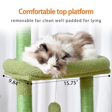 Heybly Cat Tree,Cat Tower for Indoor Cats, 65.4 inches Cat Condo with Perches, Basket, Feeding Bowl Station, Multi-Level Plush Furniture with Scratching Posts, Green and Yellow HCT015GY - Image 4