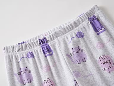 Topgal Purple Kittten pajamas for Girls – Cotton Snug-Fitting Tee Shorts & Pants PJ Set Size 8 - Image 5