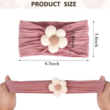 MIUXUESO 3 Pcs Baby Flower Headbands Baby Girls Nylon Headband Soft Hairbands Hair Accessories for Newborn Infant Toddler Kids (Yellow,Pink,Brown) - Image 2