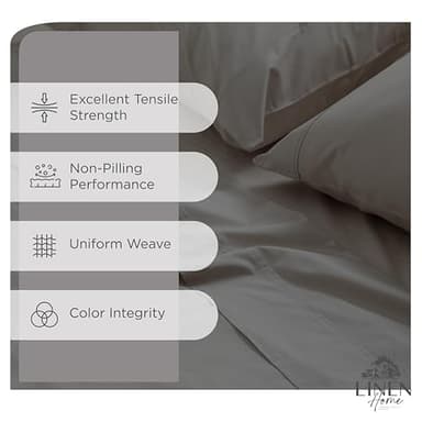 Linen Home 100% Cotton Percale Sheets King Size, Charcoal, Deep Pocket, 4 Pieces Set - 1 Flat, 1 Deep Pocket Fitted Sheet and 2 Pillowcases, Crisp Cool and Strong Bed Linen - Image 2