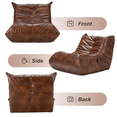 Hobestluk Giant Bean Bag Chair Lazy Floor Sofa, Memory Foam Fireside Sofa for Adults, Big Beanbag Faux Leather Armless Chair for Living Room Bedroom Dorm Office (Brown, Single) - Image 8