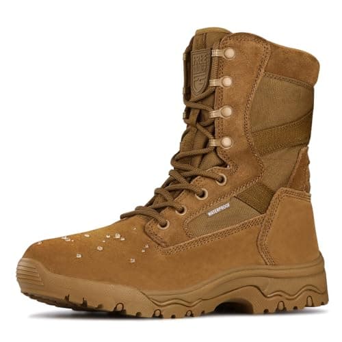 FREE SOLDIER Men's Tactical Boots 8 Inches Lightweight Combat Boot Durable Suede Leather Military Work Boots Desert Boot(Brown-waterproof,7) - Image 1