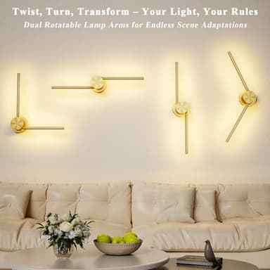Battery Operated Wall Sconce Set of 2, Gold Rechargeable Wall Lights with Remote Control, 3000K-6500K Dimmable Wireless Wall Sconces with Rotatable Lamppost for Living Room, Bedroom, 28.15 Inch - Image 3