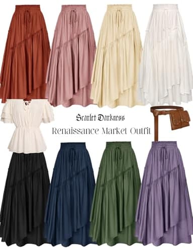 Scarlet Darkness Long Skirts for Women Renaissance Costume Pirate Maxi Skirt Plus Size with Pockets Black XL - Image 6