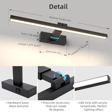 ZitoStory Black Battery Operated Picture Light with Remote,Wireless Dimmable Art Lights for Paintings Rechargeable Gallery Light Artwork Lighting for Canvas, Portrait (20Inch) - Image 6