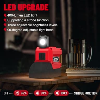 220W Azocek Power Inverter Compatible with Milwaukee 18V Battery, DC 18V to AC 110V Portable Power Station with 1 AC Outlet, 2 USB Ports & 1 Type-C Fast Charging, 400LM LED Work Light - Image 6