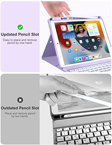 Hamile for iPad 9th Generation Case with Keyboard 10.2 Inch - Backlit Wireless Detachable Folio Keyboard Cover with Pencil Holder for iPad 8th Gen/7th Gen/iPad Pro 10.5"/iPad Air 3rd Gen (Purple) - Image 7