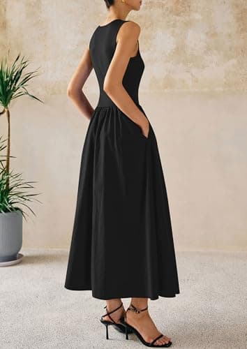 PRETTYGARDEN Maxi Dresses for Women 2025 Summer Casual Sleeveless Patchwork Flowy Vacation Sundress Knit Long Work Tank Dress(Black,Large) - Image 2