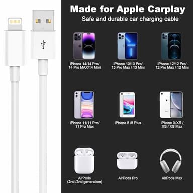 Car Apple Carplay Cable,USB A to Lightning Cable 3FT Compatible with iPhone 14 13 12 11 Pro Max XR XS X Charger Cord,Car Charging Cord - Image 4