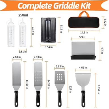 TianfuSpanda Griddle Accessories Kit, Flat Top Grill Accessories 9Pcs BBQ Tool Sets Blackstone Accessories with Scraper, Spatula, Grilling Cooking Kit Applicable to Blackstone - Image 2