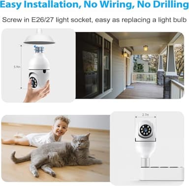 Light Bulb Security Camera 2 Packs, 5G&2.4GHz 2K Security Cameras Wireless Outdoor 360° PTZ Cameras for Home Security with Color Night Vision, 2 Way Talk, AI Human Detection, Screw in Light Socket - Image 6