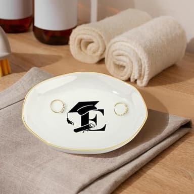 Graduation Gifts for Her, College High Senior Class of 2025 Graduate Gifts for Daughter Granddaughter Niece Women Ceramic Trinket Dish Jewelry Ring Holder Initial E - Image 4