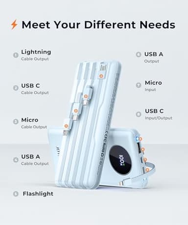 JOYFAR Portable-Charger-Power-Bank Travel Essentials Battery Pack USB C 10000mAh Built in Cable 22.5W Phone Fast Charging Powerbank Compatible with iPhone 16 15 14 13 12 11 iPad Samsung Google (Blue) - Image 8