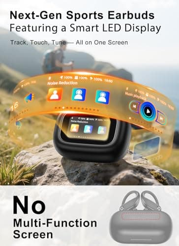jaddsa Wireless Earbuds, ENC Noise Cancelling Sport Ear Buds with Multifunctional Touch Screen, Bluetooth 5.4 Headphones, Bass Stereo Sound, 5 EQ Over-Ear Earbuds for Sports/Workout/Gym-Black - Image 2