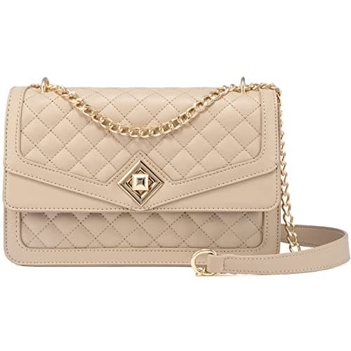 LOVEVOOK Shoulder Bag for Women Quilted Crossbody Purse,Leather Chain Bag for Gift Classic Satchel Handbag Nude - Image 1