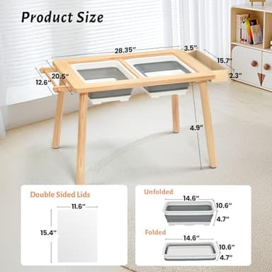 Easyego Wooden Sensory Table – Multifunctional Sand & Water Table with Double-Sided Lid, Paper Roll, Storage Box, Transparent & Game Board, and Foldable Bins for Kids' Indoor & Outdoor Play - Image 2