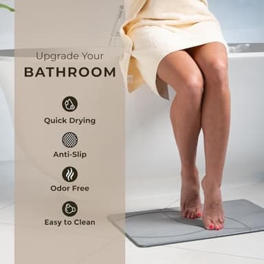 Stone Bath Mat, Diatomaceous Earth Non-Slip Stone Shower Mat - Quick Drying Absorbent Bath Mats for Bathroom - Elegant & Modern Design, Easy to Clean (23.5 x 15) - Graphite - Image 4