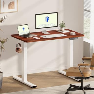 FLEXISPOT EN1 One-Piece Standing Desk 48 x 30 Inch Height Adjustable Desk for Home Office and Computer Workstation (White Frame + 48" Mahogany Top, 2 Packages) - Image 2