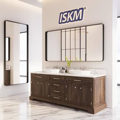 ISKM Bathroom Mirror for Wall 55" x 30" Matte Black Bathroom Vanity Mirror Farmhouse, Anti-Rust, Tempered Glass, Hangs Horizontally or Vertically - Image 7