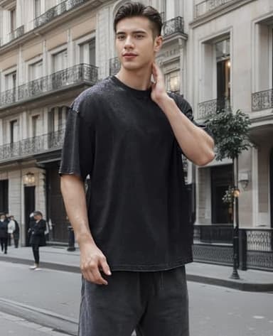 Men's Oversized T-Shirts Cotton Unisex Short Sleeves Casual Loose Wash Solid Basic Tee Tops(Black+Grey+Coffee-M) - Image 5