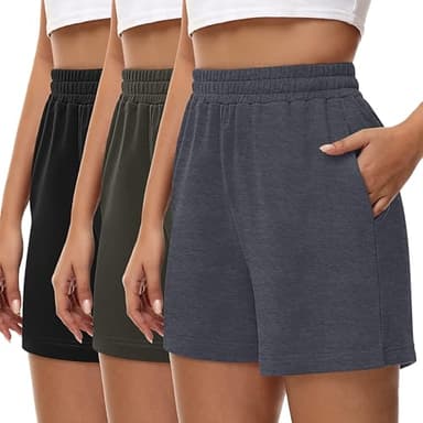 Locoowai 3 Pcs Women's Sweat Shorts, High Waisted Drawstring Athletic Shorts with Pockets Casual Comfy Running Shorts (Black, Army Green, Dark Gray,X-Large) - Image 1