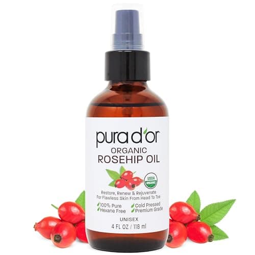 PURA D'OR 4 Oz ORGANIC Rosehip Seed Oil - 100% Pure Cold Pressed USDA Certified Anti-Aging Treatment - Vitamin A & C Rich - Helps Fade Appearance of Scars & Stretch Marks - For Face, Hair & Body - Image 1