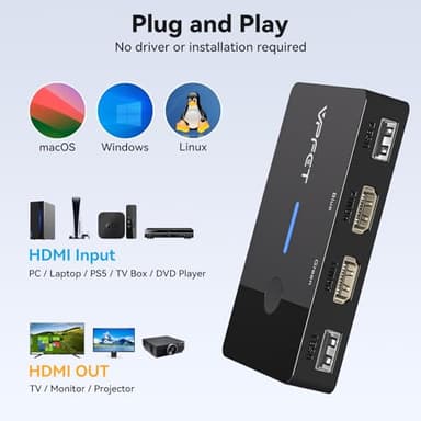 HDMI KVM Switch 1 Monitors 2 Computers 4K@60Hz USB KVM Switches 2 Ports for 2 PC Sharing Single Monitor and Keyboard Mouse with Wired Extend Controller Plug and Play - Image 6