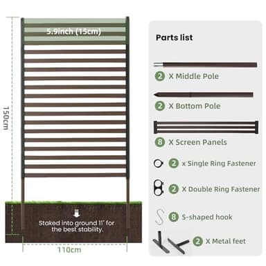 Outdoor Privacy Screens - Length: 43in, Height: 59in, Fence Privacy Screen, Freestanding Horizontal Fence, Metal Material, Anti-Corrosion and Weatherproof, Suitable for Outdoor Garden Courtyard - Image 2