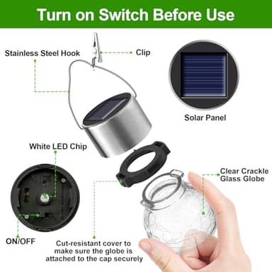 Solar Outdoor Lights Decorative 12 Pack, Hanging Solar Garden Lights Waterproof, Solar Powered Globe Lantern Cracked Glass Ball Lights for Yard Patio Fence Tree Umbrella Holiday Decoration,Warm White - Image 6