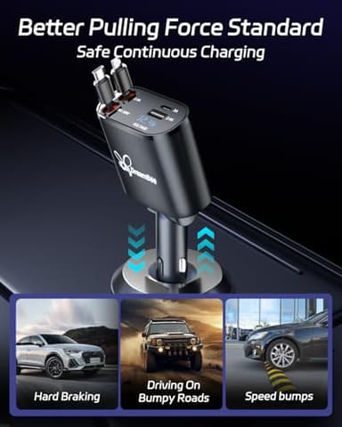 DreamBee Retractable Car Charger,66W 4 in 1 Super Fast Charge Car Phone Charger,Gifts for Men Women Car Truck Accessories for iPhone 17/16/15/14/13 Pro Max XR,iPad,Samsung,Pixel - Image 6
